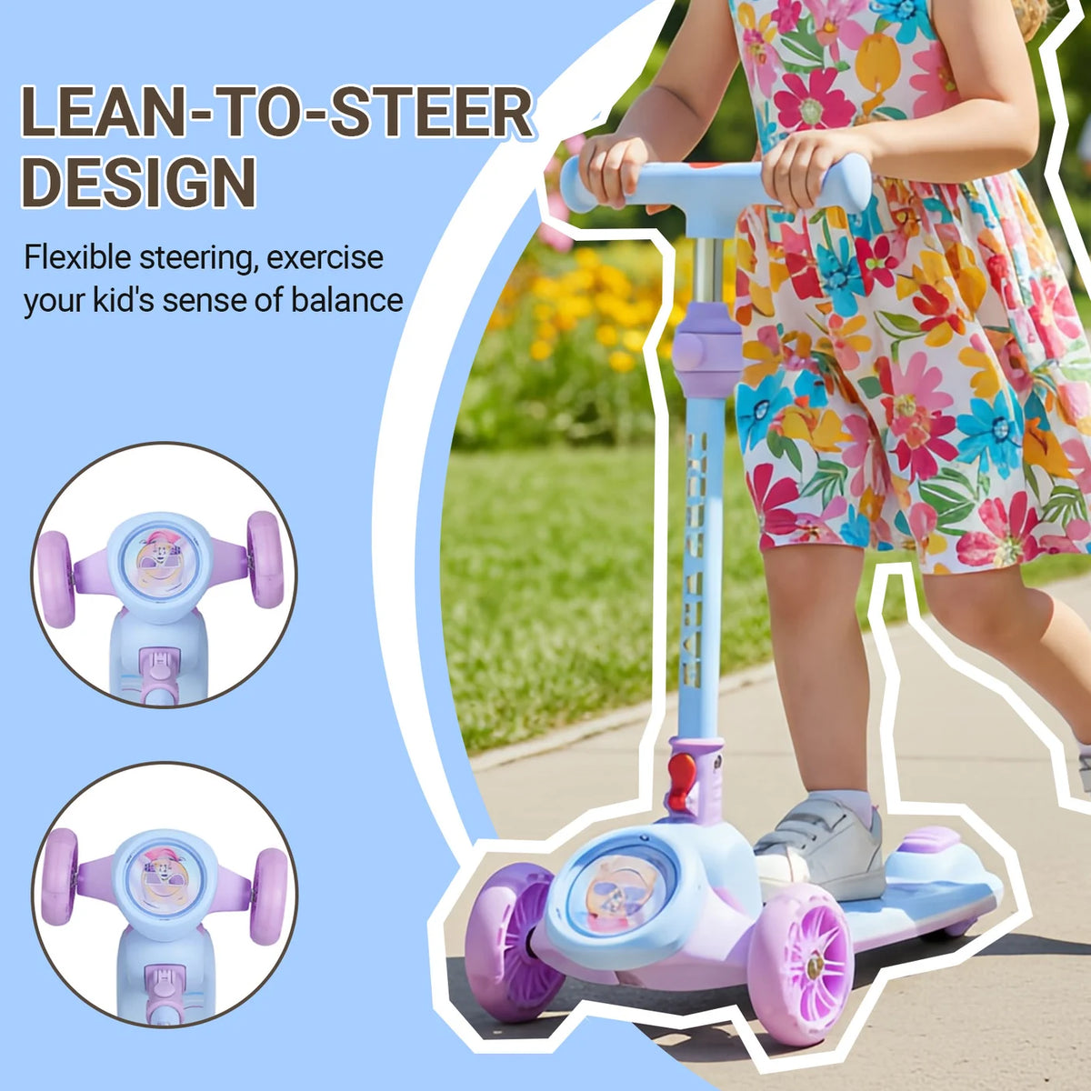 Trottinette pour enfants Neuleb KS001 - 3 roues avec éclairage LED - Guidon réglable - Repose-pieds large et antidérapant - Pour les enfants de 3 à 10 ans