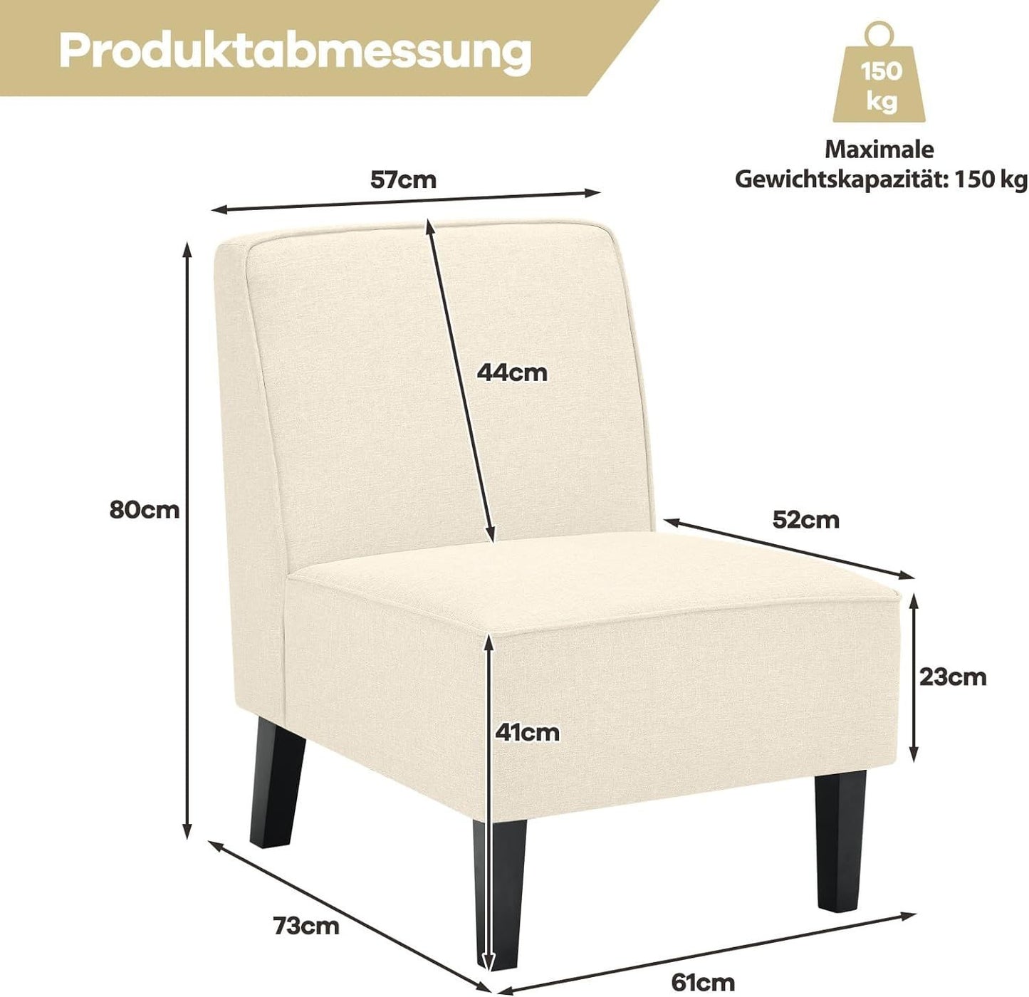 Chaise de salon rembourrée, chaise de salle à manger avec dossier et pieds en bois, 73x61x80 cm