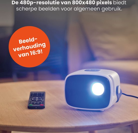 QLT TV Projector - Mini Beamer avec source lumineuse LED - Résolution 800 x 480 Pixels - 16:9 - Distance de projection 1 à 4 mètres - Avec télécommande - Blanc