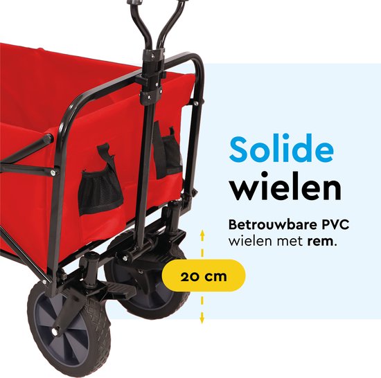 BRASQ Chariot pliable - 100 litres - Capacité 80 KG - Roues pivotantes avec frein - 90x51x100 CM - Poignée réglable - Chariot pliable - Compact - Rouge