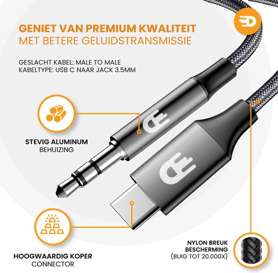 Drivv. Câble USB C vers AUX - nylon - 1 mètre