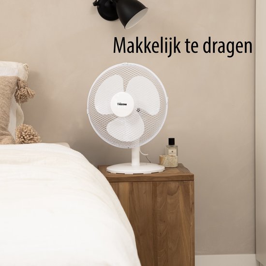Ventilateur de table Tristar 30 cm – 3 vitesses – Oscillation à 85° – Débit d'air réglable – VE-5724 – Blanc