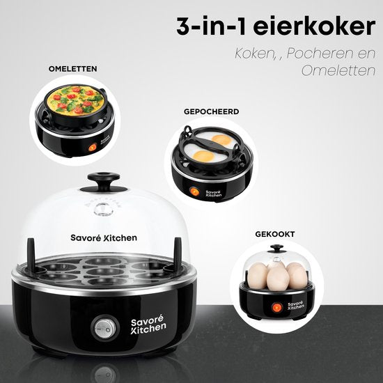 Savoré Kitchen 3-in-1 Poule à oeufs 7 oeufs - électrique - Poule à oeufs avec minuterie - noir