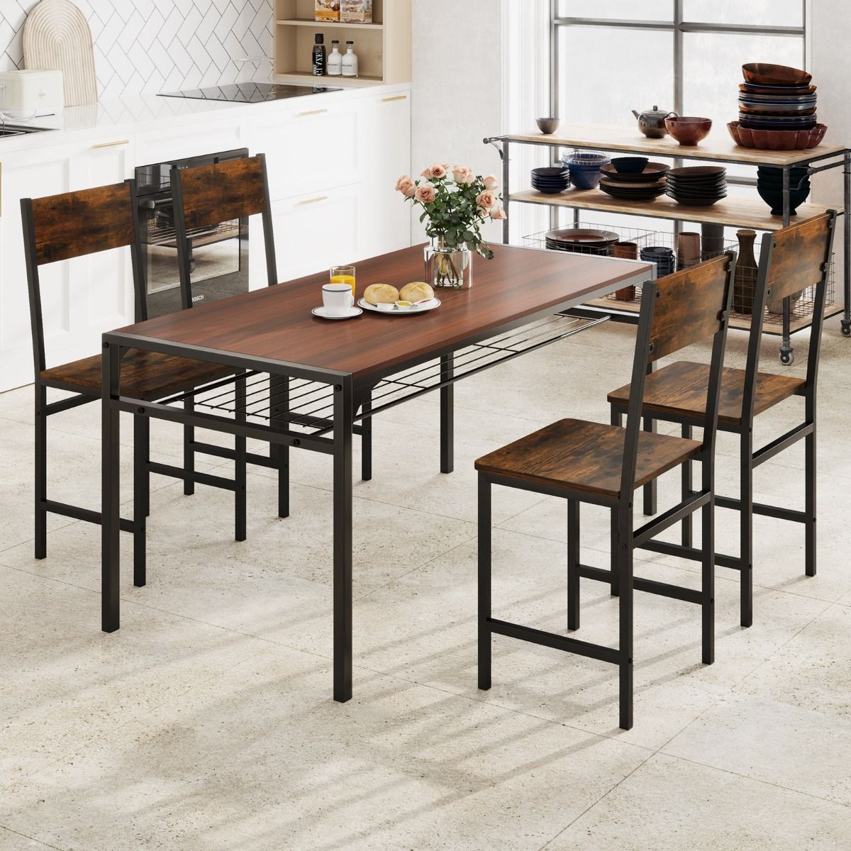 Coast Set de 2 chaises de salle à manger - brun rustique - 44 x 40 x 87 cm - pieds en métal et dossier incliné