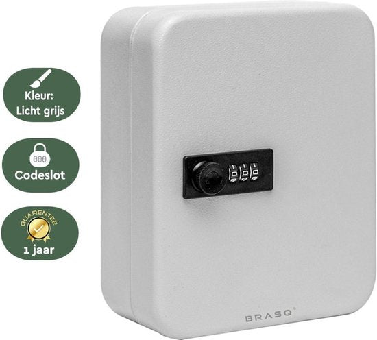 BRASQ Coffre à clés 20 clés avec serrure à combinaison - Coffre à clés, armoire à clés KC300 Gris avec serrure à combinaison