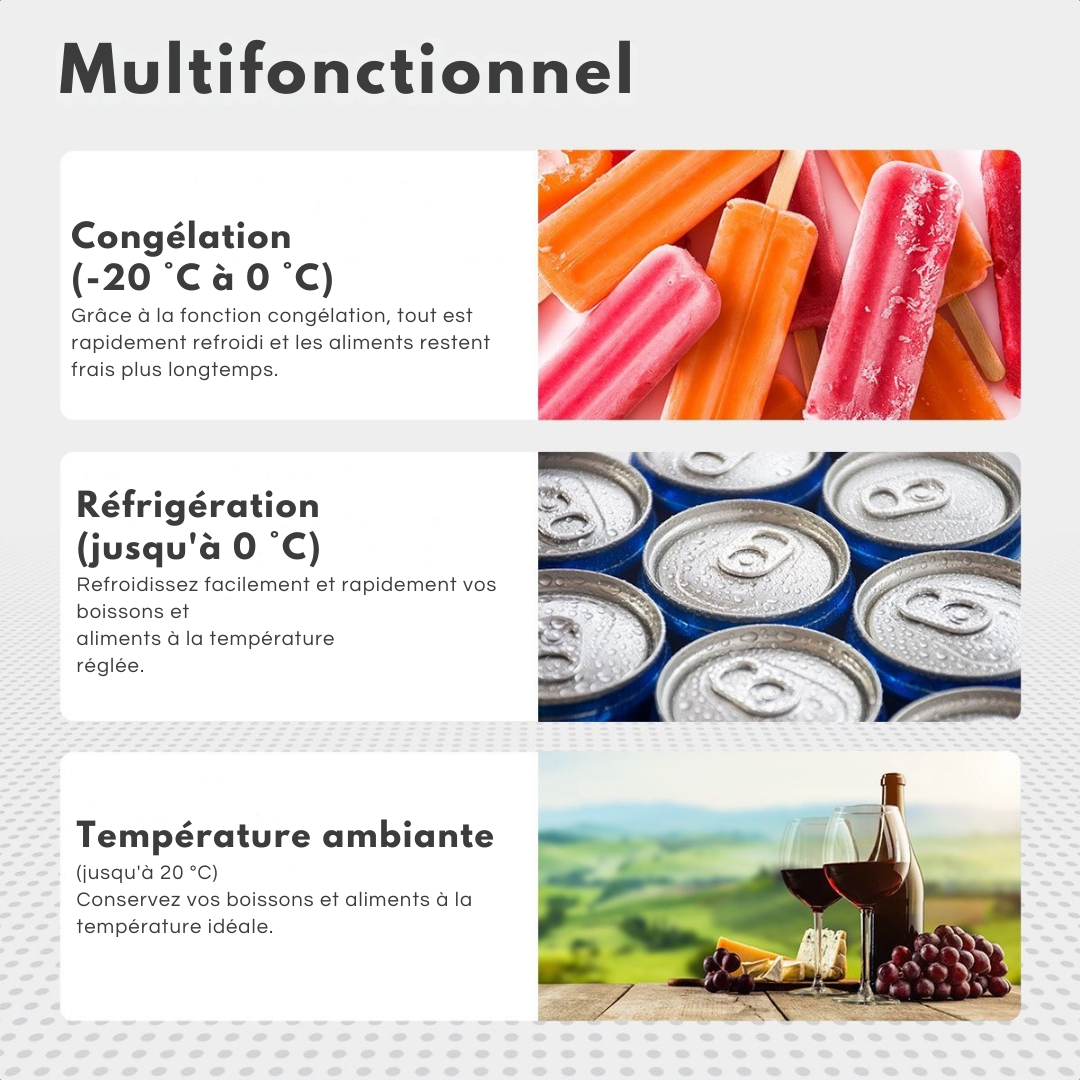 Glacière électrique à compresseur – Auronic – 30,4 L – 5 modes – 12V/240V – Double compartiment – Gris