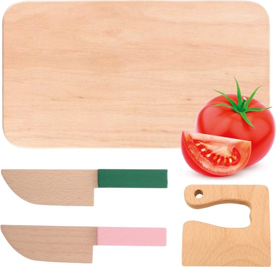 Qwali Set de couteaux en bois pour enfants - sûr - planche à découper incluse - Enfants - Coutellerie - Couteaux Enfant - Cuisine - Jouets