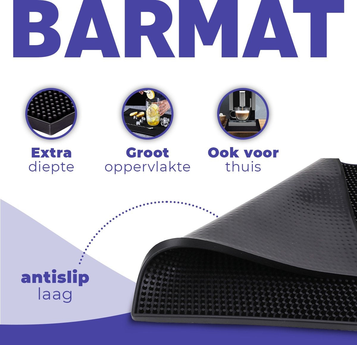 Aerend® Tapis anti-gouttes multifonctions - Tapis de bar - Tapis de vaisselle et de comptoir pour camping-car - Caoutchouc noir antidérapant - 30x45 CM