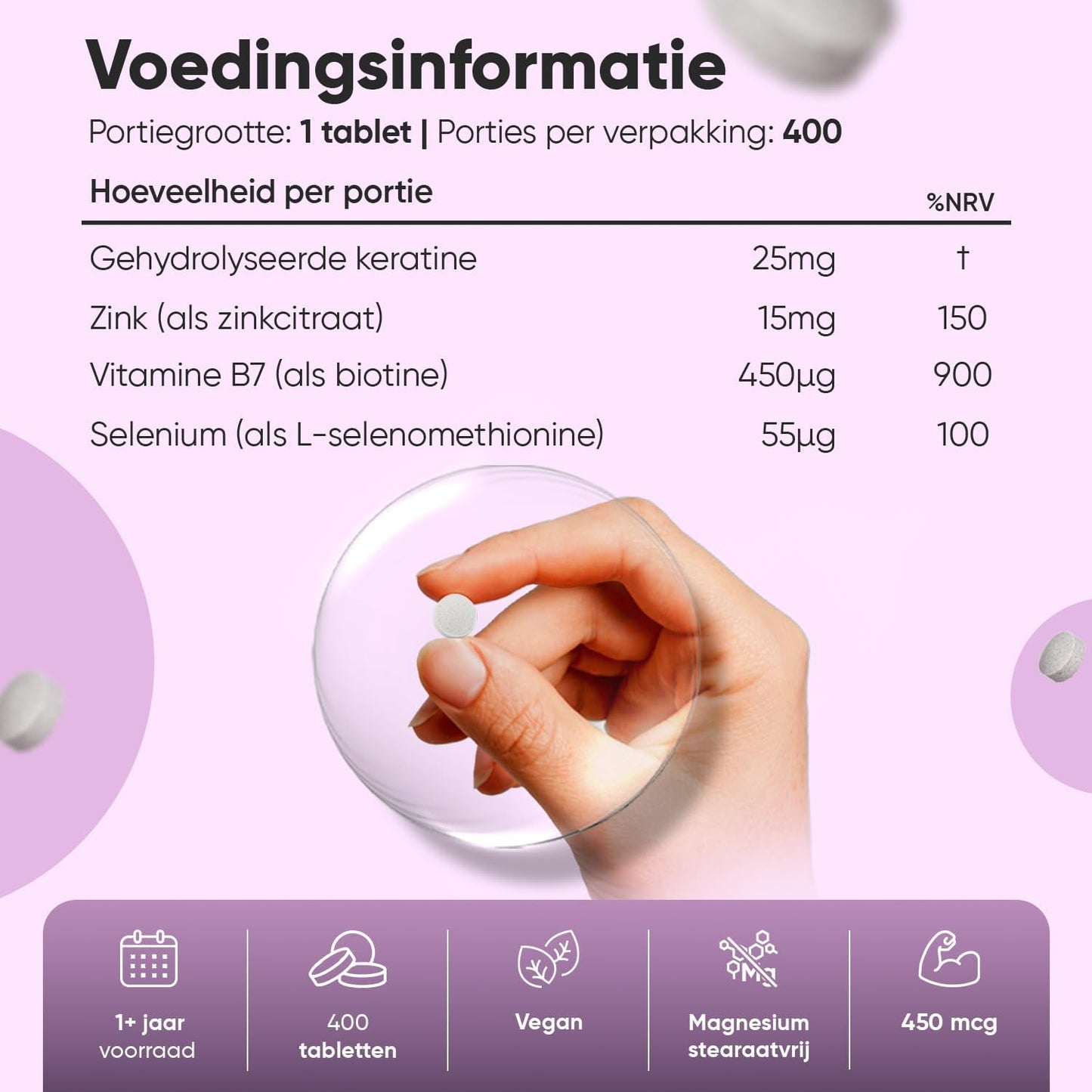 WeightWorld Biotin, Zinc, Selenium & Keratin Comprimés - 400 Micro-comprimés végétaliens (Ø 6 mm) - 1+ Year Supply - 15 mg Zinc & 25 mg Keratin