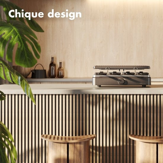 Studio Linea SLGRILL30BK Set Gourmet - 8 personnes - 1400 W - Poêles et plaque Gourmet avec revêtement antiadhésif - Raclette