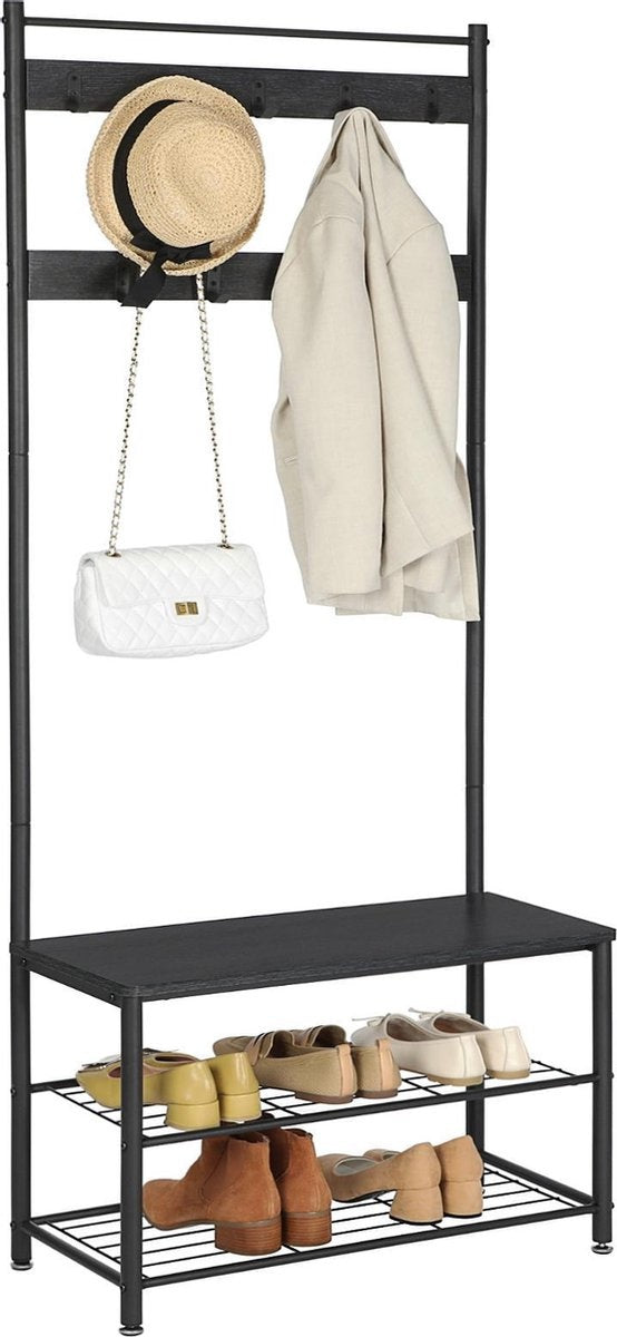 O'DADDY® porte-manteau vertical - porte-manteau avec porte-chaussures - 9 crochets 2 couches porte-chaussures 6 paires - porte-manteau - 70 x 32 x 175 cm - porte-manteau noir / gris foncé