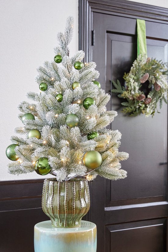 Black Box Trees Nigata Artificial Christmas Tree in Pot with LED Lighting - H90 x Ø55 cm - Green Frosted