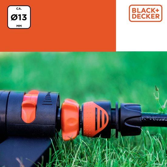 BLACK+DECKER Coupleur de tuyau d'arrosage 1/2'' - Tuyaux d'arrosage ⌀13mm - Plastique - Noir/ Orange