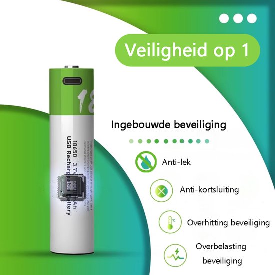 2-Pack Tech Essentials® 18650 USB-C Batteries rechargeables - Li-ion 3.7V - 2000mAh - Bouton - Batterie - Lithium