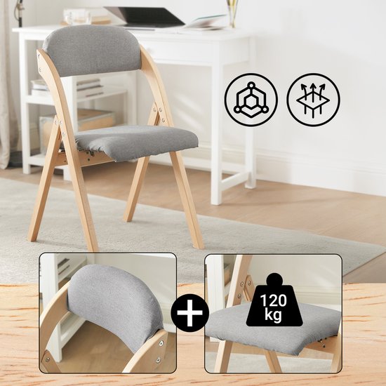 SoBuy Set of 2 Folding Chair, Office Chair with Upholstered Seat Cushion, Dining Chair, Nature/Grey, 47.5x77x59 cm, FST92-Nx2 - pour la salle à manger, le balcon ou le bureau