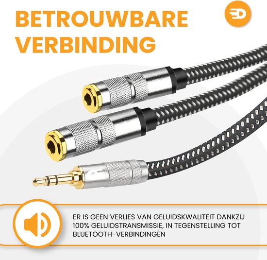 Drivv. Premium Audio Splitter - AUX - Jack Splitter - Audio Splitter 3.5 mm Jack - Male to Female - Grey