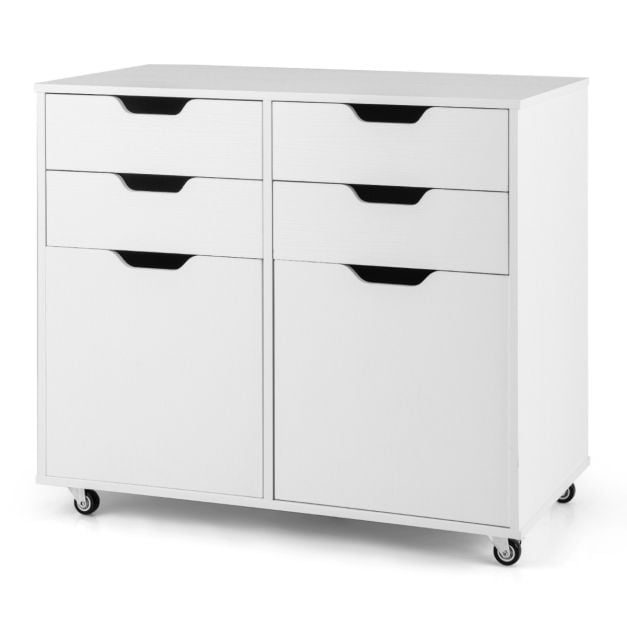 Armoire d'archivage à roulettes Coast – 4 tiroirs et 2 portes – 73 x 40 x 64,5 cm – Blanc