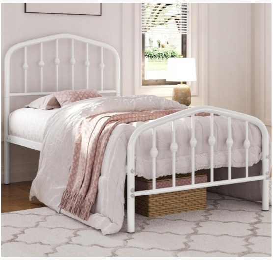 Yaheetech Lit simple en métal style vintage - Blanc - 90 x 190 cm