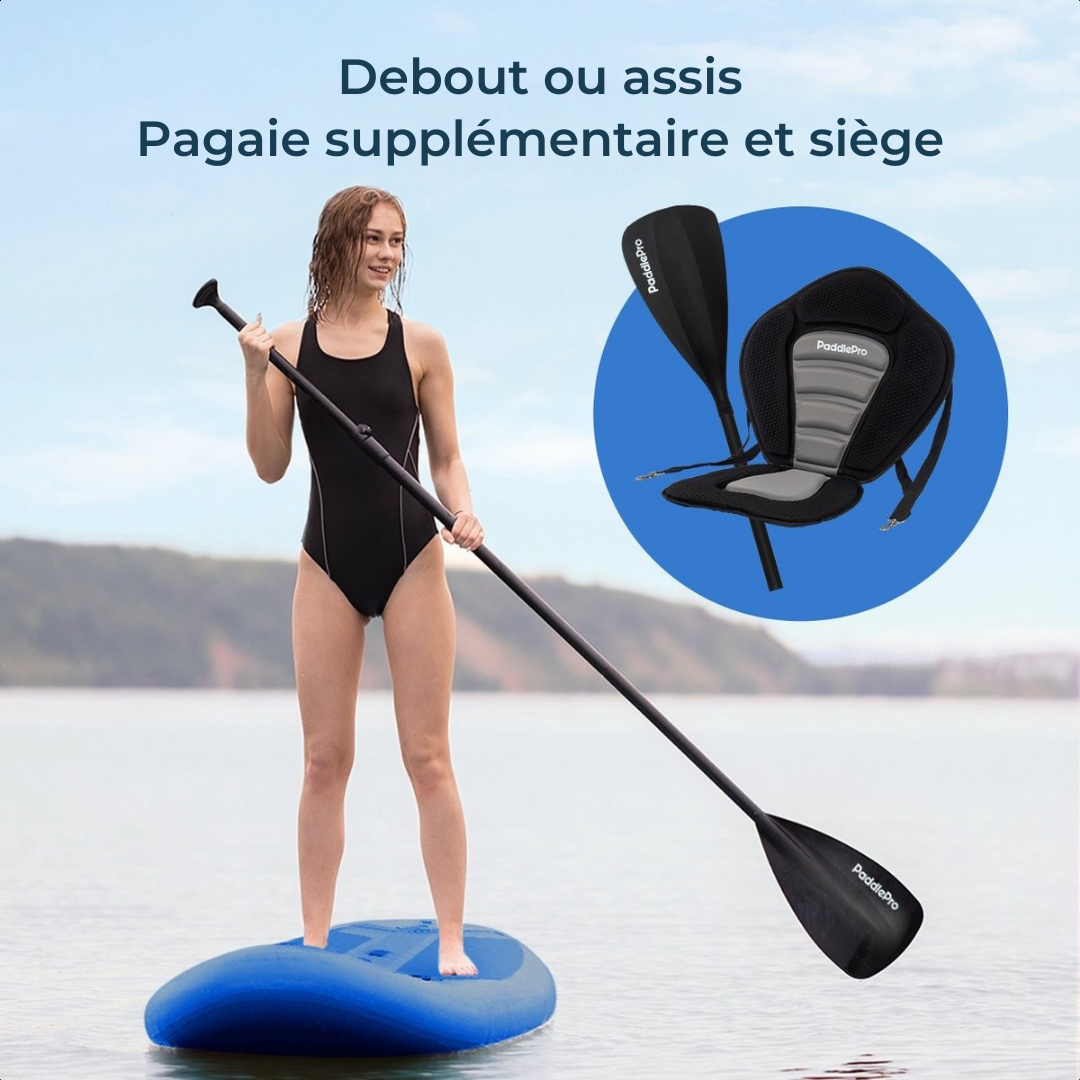 Paddle LifeGoods - Deluxe Set - Avec siège - Planche à pagaie gonflable - Max. 135KG - 320x81cm - Bleu
