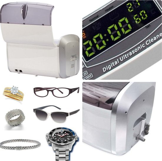Perel Nettoyeur à ultrasons 6 L - Fonction dégazage - Vanne de vidange - Minuterie et température réglables - Panier amovible et porte-montre - Usage professionnel - 310 W, 35 kHz - Blanc