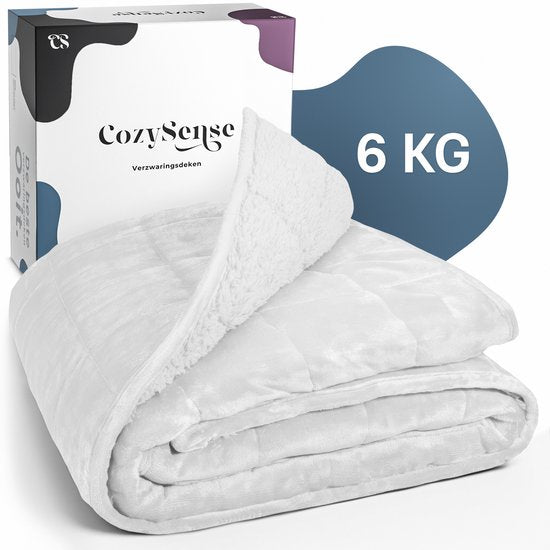 Couverture lestée CozySense® 6 kg - Couverture lestée - Couverture lestée - GLASS-Flow® Distribution de la pression - 135x200 - Velours flanelle & Sherpa - Hypoallergénique - Blanc