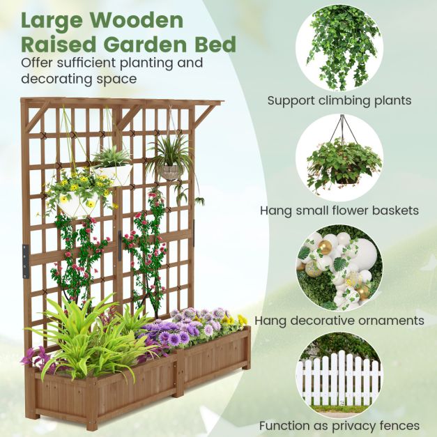 Coast Raised Planter Orange/Coffee Brown - Lit de jardin en bois avec support d'escalade et toit suspendu - 180 x 48 x 183 cm