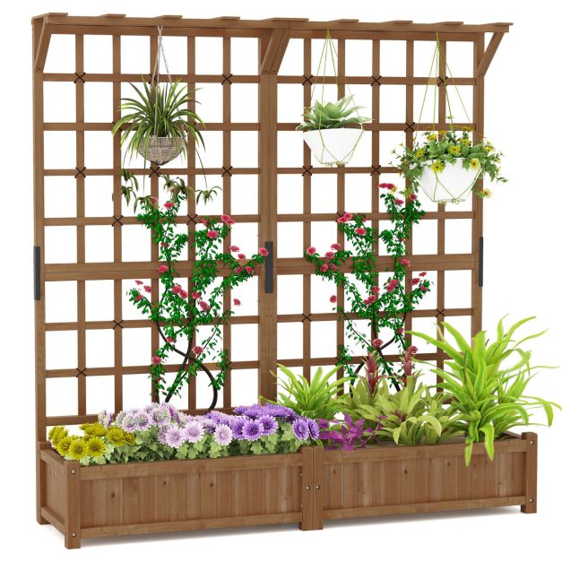 Coast Raised Planter Orange/Coffee Brown - Lit de jardin en bois avec support d'escalade et toit suspendu - 180 x 48 x 183 cm