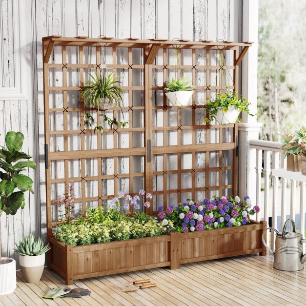 Coast Raised Planter Orange/Coffee Brown - Lit de jardin en bois avec support d'escalade et toit suspendu - 180 x 48 x 183 cm