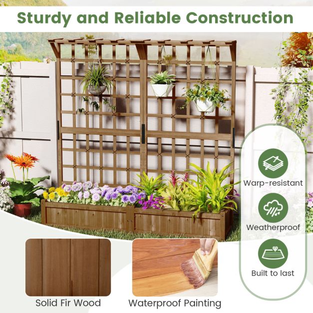 Coast Raised Planter Orange/Coffee Brown - Lit de jardin en bois avec support d'escalade et toit suspendu - 180 x 48 x 183 cm