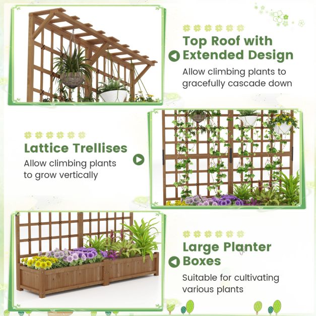 Coast Raised Planter Orange/Coffee Brown - Lit de jardin en bois avec support d'escalade et toit suspendu - 180 x 48 x 183 cm