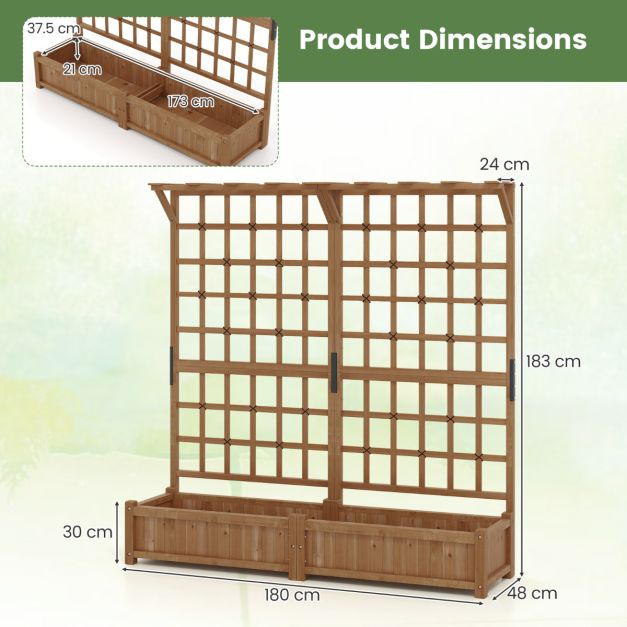 Coast Raised Planter Orange/Coffee Brown - Lit de jardin en bois avec support d'escalade et toit suspendu - 180 x 48 x 183 cm