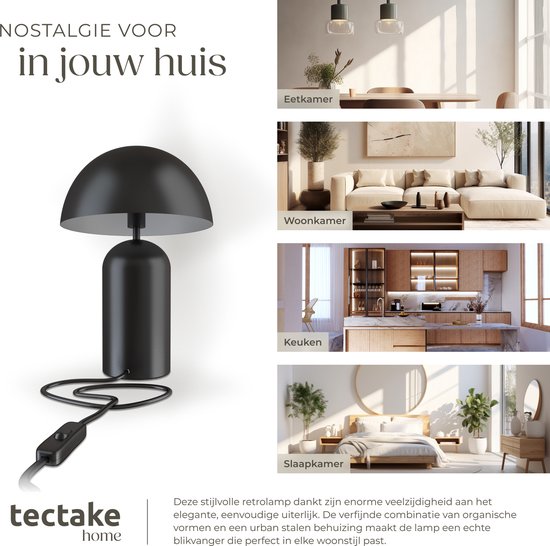 tectake Lampe à poser - Design champignon - 40 W - 25 x 25 x 37 cm - Noir