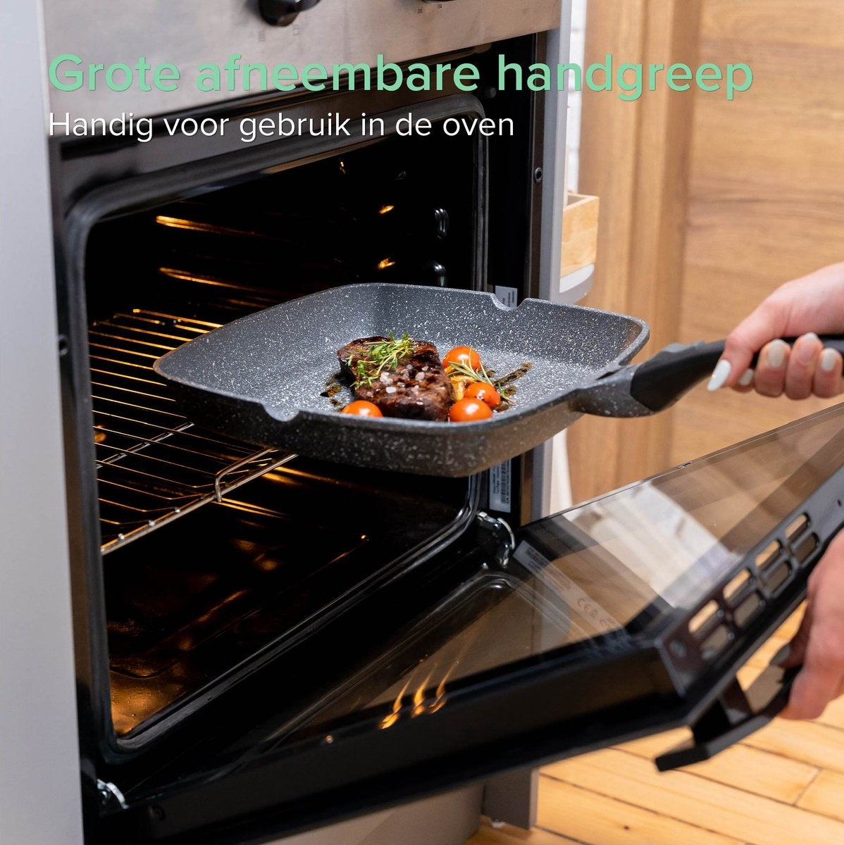 Coninx Grillpan Inductie 28cm - Steakpan Vleespan - Poêle à Grill avec Poignée Amovible - Sans PFAS - Convient à Toutes les Sources de Chaleur - Poêle, Induction - 28x28 CM - Fond Extra Épais - Cadeau de Fête des Pères