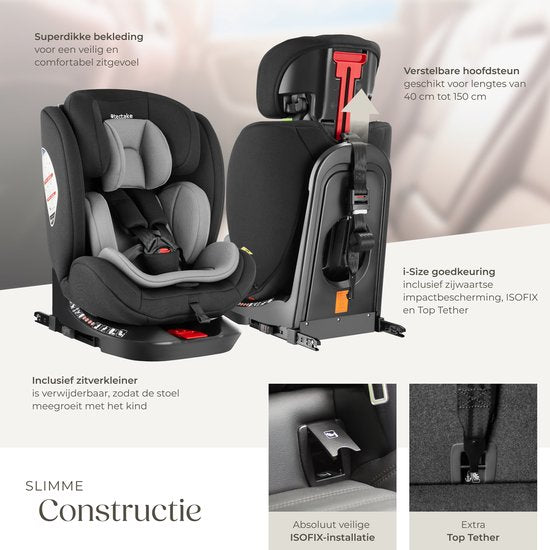tectake® Siège auto pivotant - Siège bébé - homologué i-Size - Siège auto Isofix - Siège rehausseur - Siège auto enfant - Harnais 5 points - De la naissance à 150cm/36kg