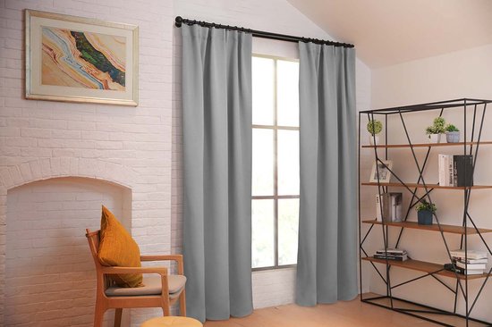 Larson - Rideau occultant uni de luxe - avec crochets - 1,5m x 2,5m - Gris clair