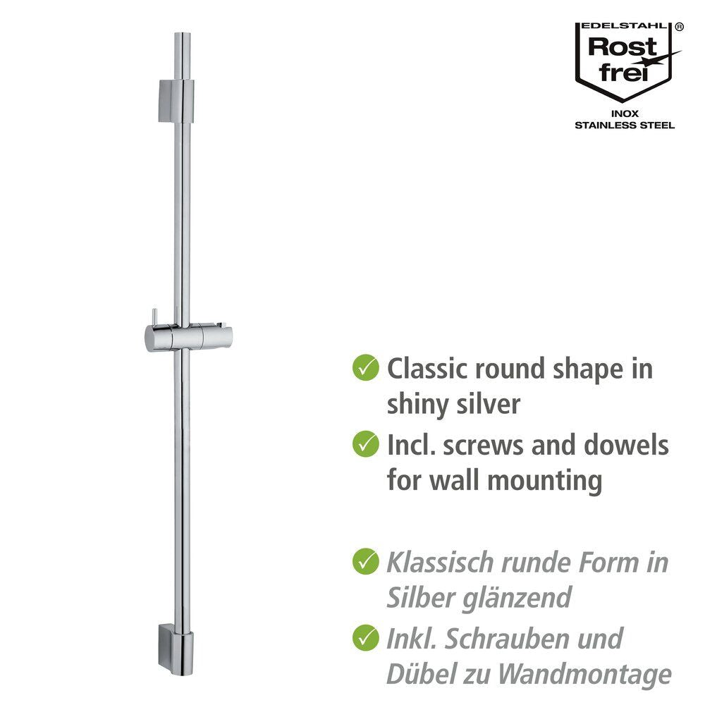 Barre de douche en acier inoxydable argenté brillant pour douchette à main, 90 cm, modèle Classic - Wenko