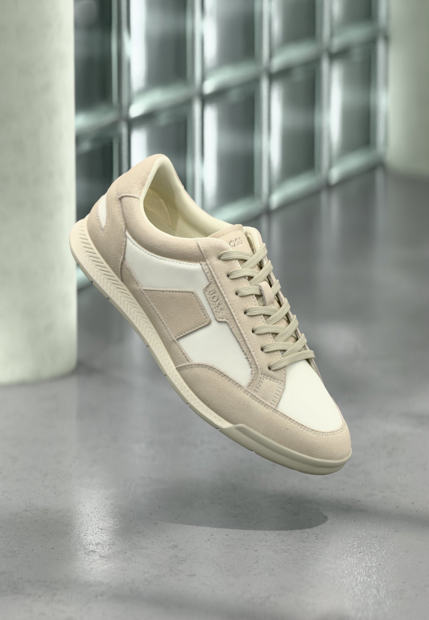 Baskets BOSS NITAN – Cuir et tissu – Beige clair