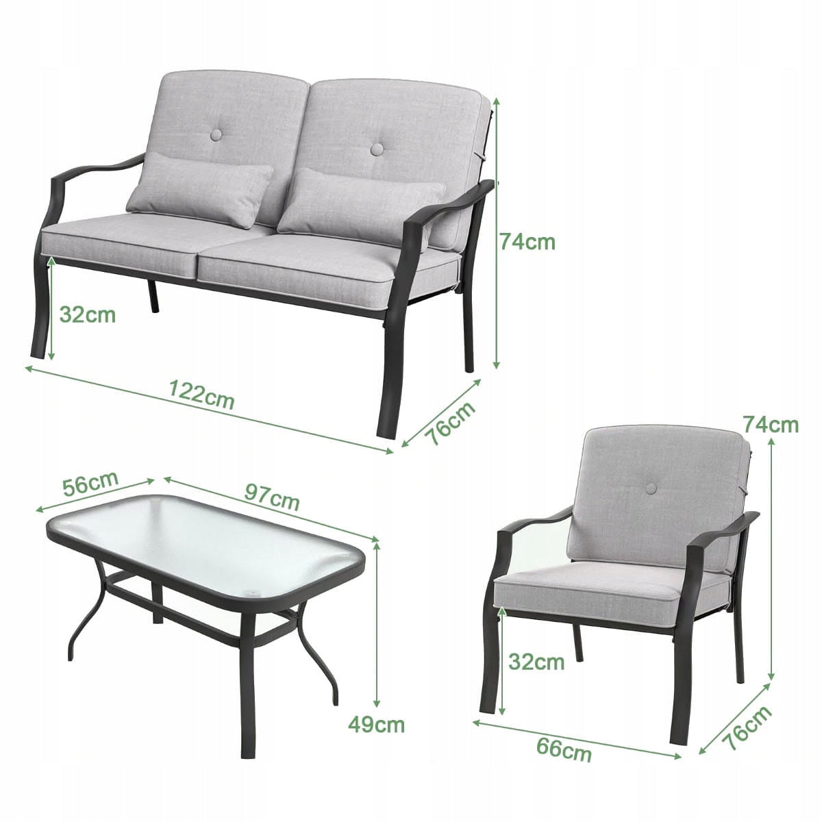 Ensemble de mobilier de jardin Coast, 4 pièces - Canapé, table et 2 fauteuils - Gris