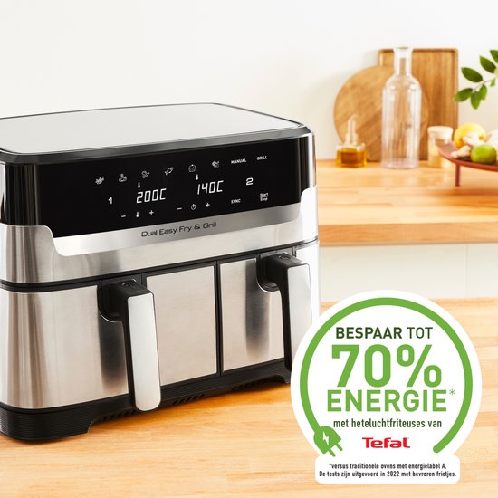 Tefal Dual Easy Fry & Grill EY905D - Friteuse à air chaud XXL - Acier inoxydable - 2 700 W - 8,3 L