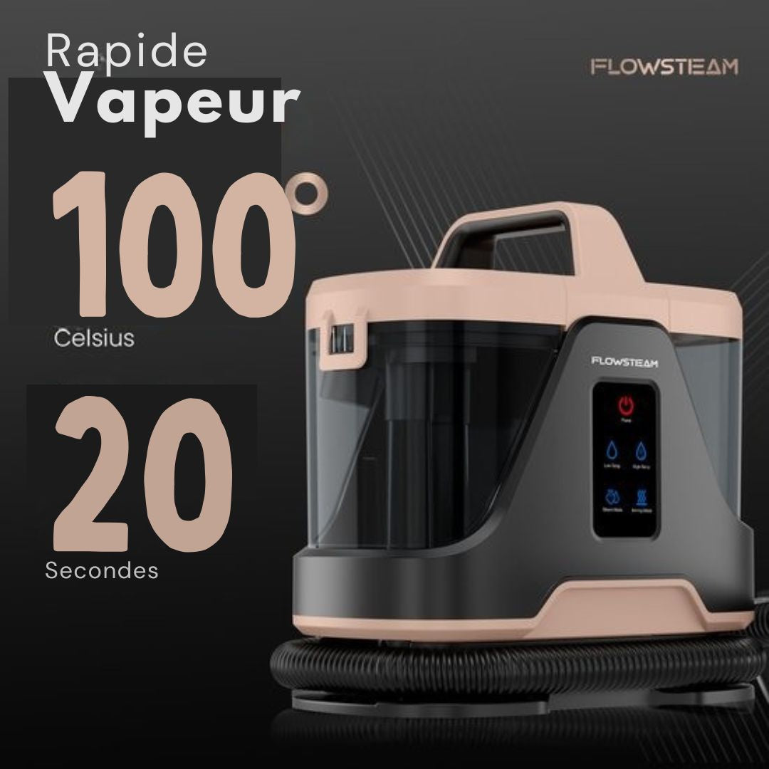 Nettoyeur de tapis 6 en 1 - FLOWSTEAM®  - Nettoyeur de taches - sièges - Vapeur à 100°C - 4 modes de vapeur - 90 minutes de vapeur - Cordon de 5M - blanc/noir