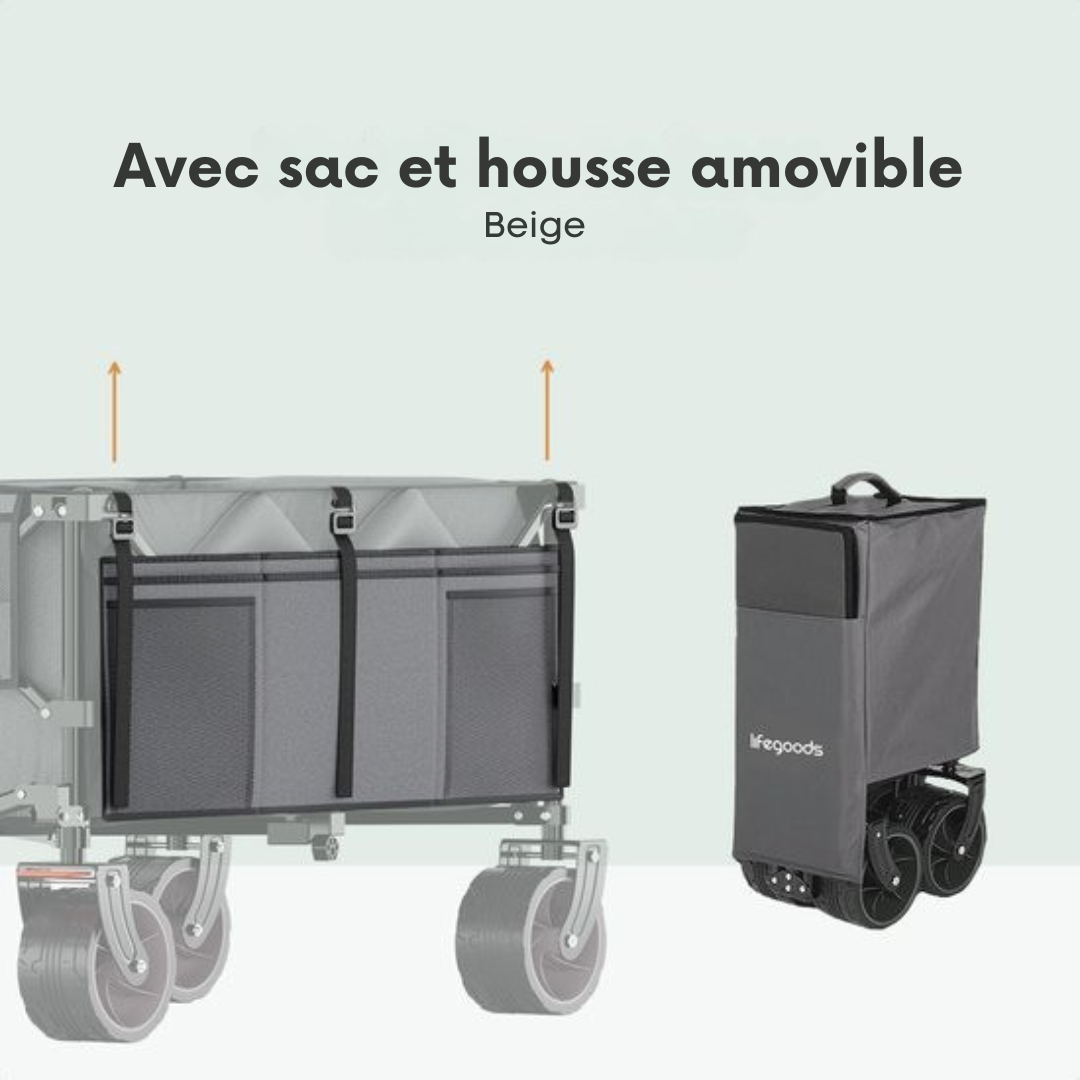 LifeGoods Wagon - XL - Pliable - 200L - Capacité de charge 100KG - Gris