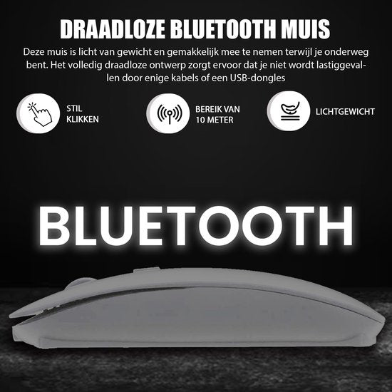 K&L Wireless Mouse - Souris sans fil Bluetooth pour ordinateur portable - Silencieuse - Rechargeable - Grise