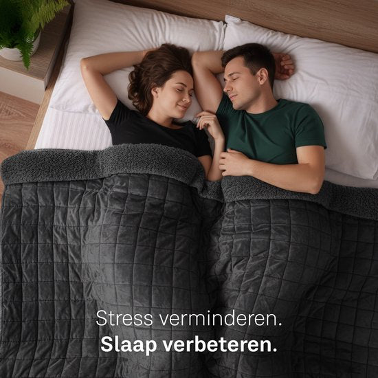 Couverture lestée CozySense® 13 kg - 2 personnes - Weighted Blanket - Couverture lestée - Répartition de la pression GLASS-Flow® - Couverture lestée - Flanelle velours et sherpa - Noir