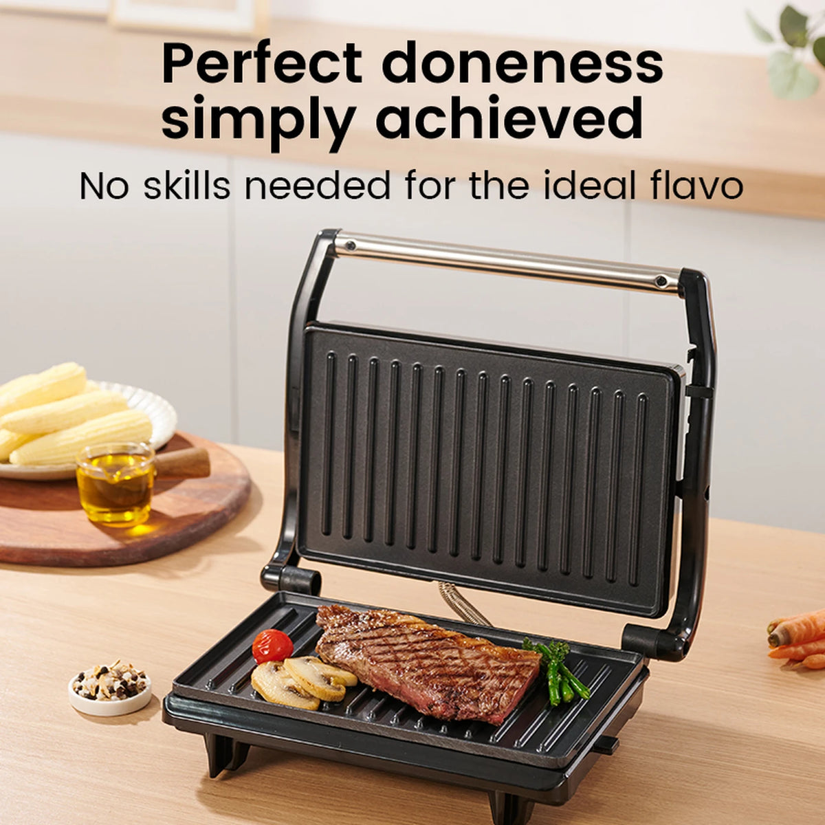 Grill de contact Ochama 800 W - Grill à sandwichs et à paninis - Revêtement antiadhésif - Chauffage double face - Plaques de cuisson 22,5 x 14 cm