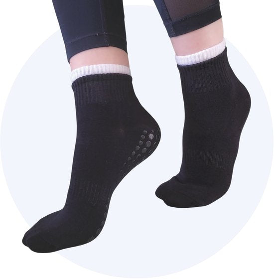 Hilvard Pilates socks - Chaussettes de yoga - Chaussettes de cheville - 3 paires - Noir et blanc - Chaussettes antidérapantes - Taille unique