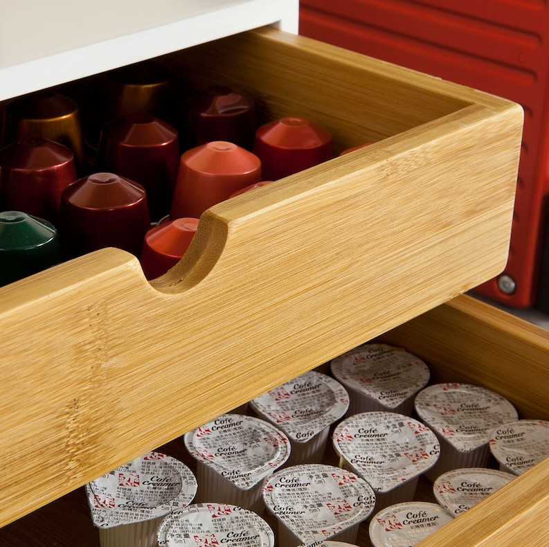 SoBuy Tiroir de rangement à 2 étages pour capsules de café - Organisateur de sachets de café et de thé - 30 x 20 x 14 cm - Blanc
