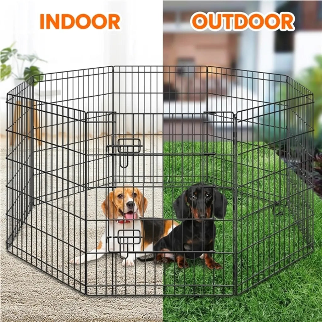 Yaheetech Enclos pour chiots 8 panneaux 61 x 76 cm - Noir - Enclos pliable pour chiens avec porte et 2 fermetures
