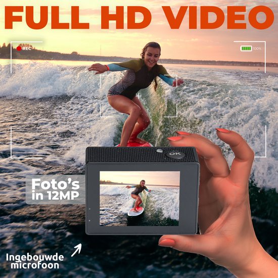 Denver Action Camera Full HD - 12MP - Photo & Video - WiFi - App - 30M Waterproof - Accessoires inclus - ACW5054