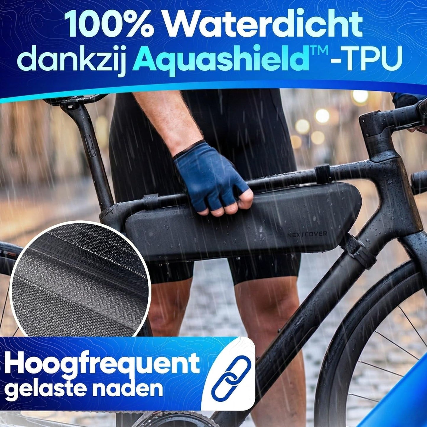 Sac de cadre Nextcover Bikepacking - 38 cm - Noir - 3 litres - TPU 100 % imperméable - Sac de cadre pour vélo de gravel, vélo de course et VTT