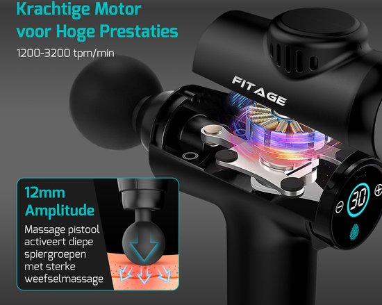 FITAGE Pistolet de massage Mini - 12 accessoires - Appareil de massage professionnel - Pistolet de massage 30 étapes - Appareil de massage - Pistolet de massage